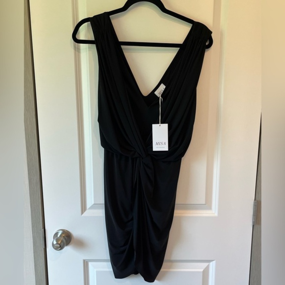 Misa Los Angeles Leza Draped Knot Jersey Tank Sleeveless Dress Women S USA